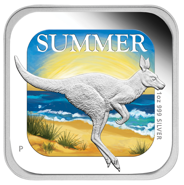 Australia_2013_Summer_Kangaroo_Sun_$1_1_Troy_Ounce_SQUARE_Seasons_Pure_Silver_Proof_with_Color
