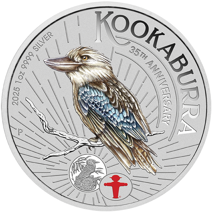 Australia_2025_Kookaburra_35th_Anniversary_Berlin_WMF_World_Money_Fair_Coin_Show_Special_Edition_$1_1_Troy_Oz_Pure_Silver_with_Color_and_1990_Kooka_Design_Privy_Mark_and_Red_Ampelmann_Privy_Mark_in_Card