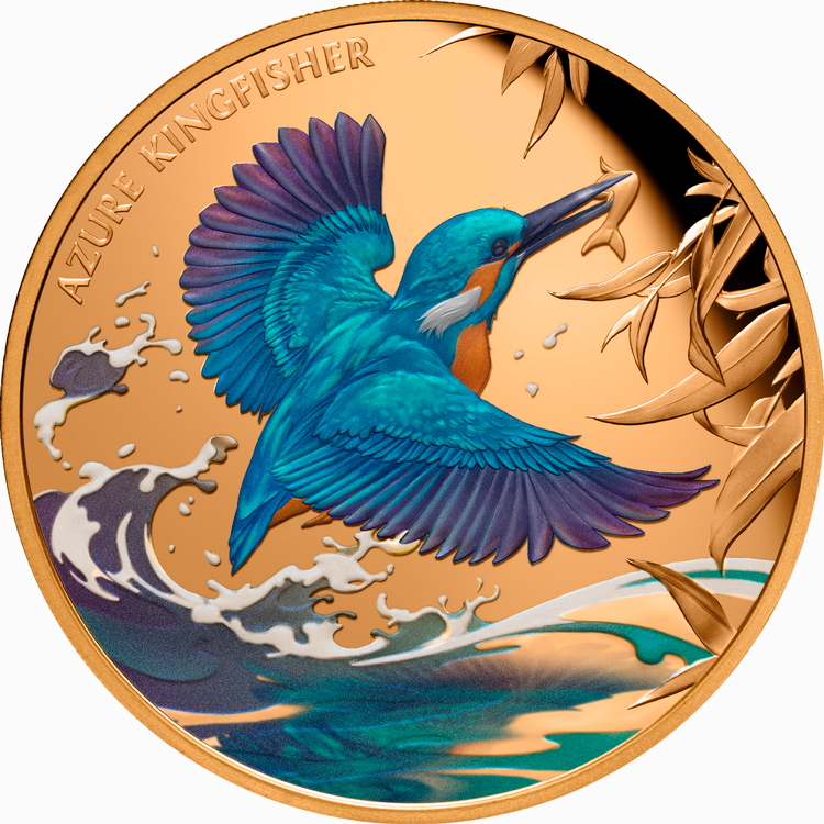 Niue_2023_Azure_Kingfisher_$100_1_Troy_Oz_Pure_Gold_Proof_with_Color_MINTAGE_99
