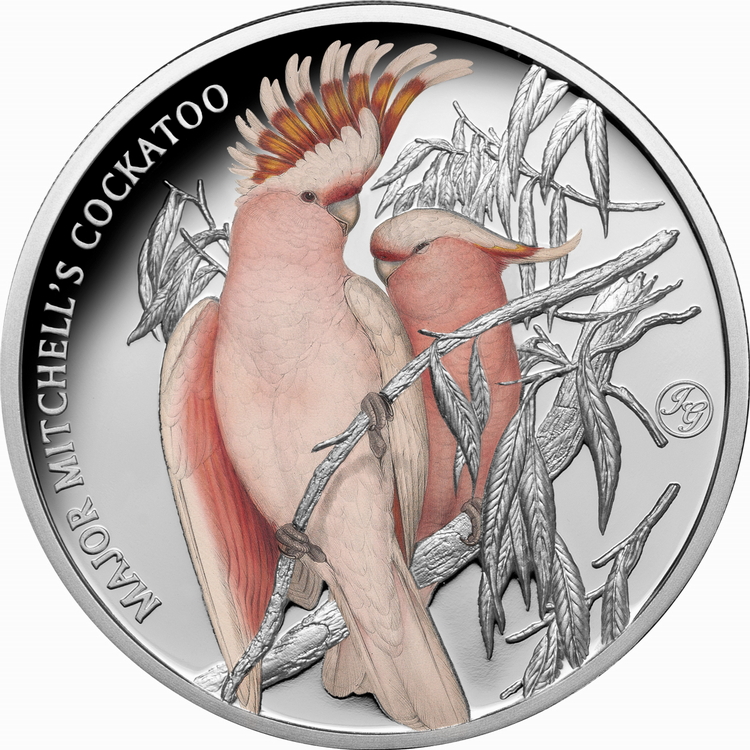 Niue_2023_John_Gould_Birds_of_Australia_2_Major_Mitchells_Cockatoo_$1_1_Troy_Ounce_Pure_Silver_Proof_with_Color_MINTAGE_750