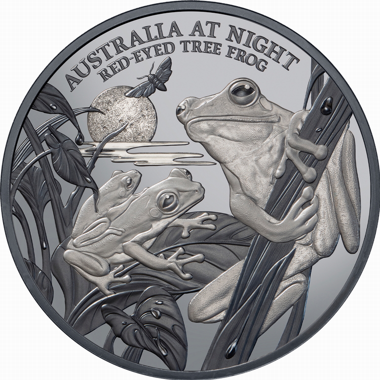 Niue_2024_Australia_at_Night_Red_Eyed_Tree_Frog_$1_1_Troy_Ounce_Pure_Silver_Black_Proof