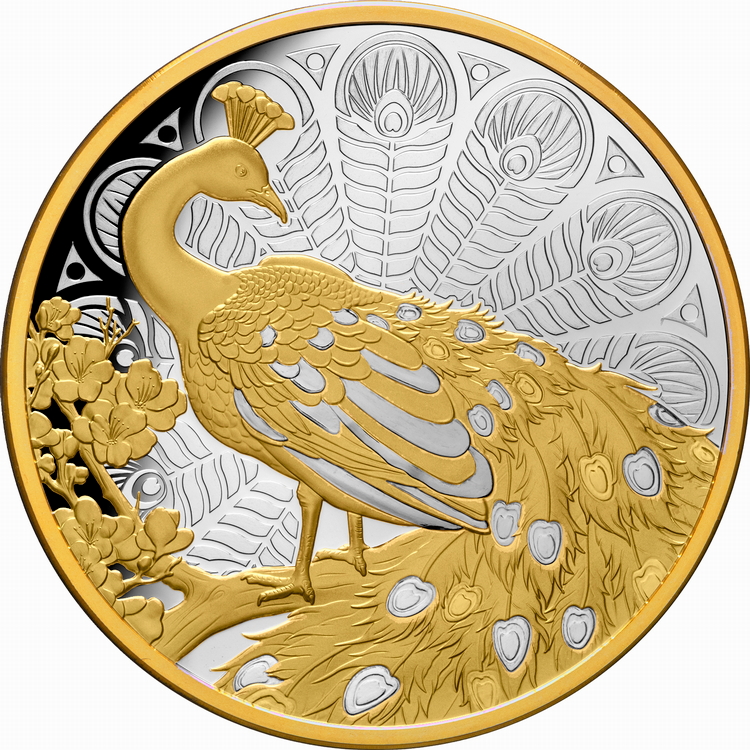 Niue_2024_Regal_Peacock_$1_1_Troy_Oz_Pure_Silver_Gilded_Proof_MINTAGE_1000