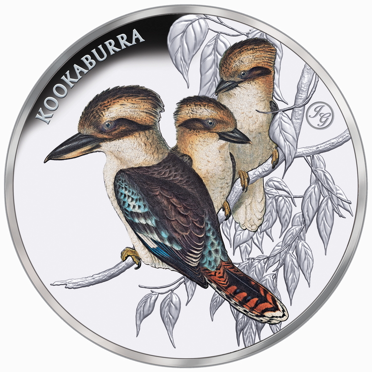 Niue_2025_Birds_of_Australia_5_Kookaburra_Trio_John_Gould_$1_1_Troy_Ounce_Pure_Silver_Proof_with_Color_Mintage_750
