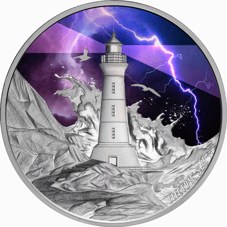 Tuvalu_2024_Electric_Sky_Lightning_Storm_at_Sea_Lighthouse_$1_1_Troy_Ounce_Pure_Silver_Proof_with_Color