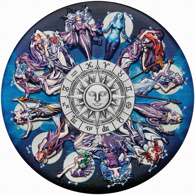 Tuvalu_2025_12_Signs_of_the_Roman_Zodiac_Goddesses_$5_5_Troy_Ounce_Pure_Silver_Antiqued_Ultra_High_Relief_Piedfort_with_Color_Perth_Mint_MINTAGE_388