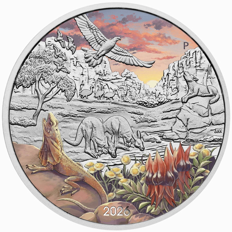 Australia_Perth_Mint_2026_Wonders_of_Australia_Outback_Animals_Wildlife_$1_1_Troy_Oz_Pure_Silver_with_Color_in_Card_SOLD_OUT