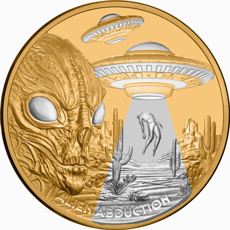 Niue_2025_Alien_Abduction_UFO_Flying_Saucers_in_the_Desert_$100_1_Troy_Ounce_Pure_Gold_Proof_with_Pure_Platinum_Plating_MINTAGE_50