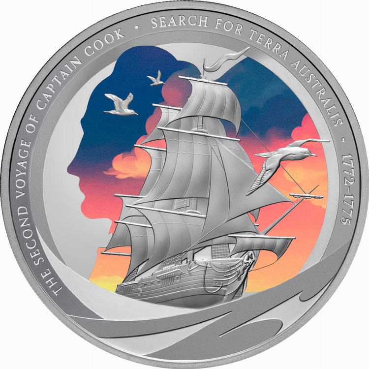 Niue_2025_Captain_James_Cook_HMS_Resolution_2nd_Voyage_1772-1775_Search_for_Terra_Australis_Australia_$1_1_Troy_Ounce_Pure_Silver_Proof_with_Color_Mintage_750