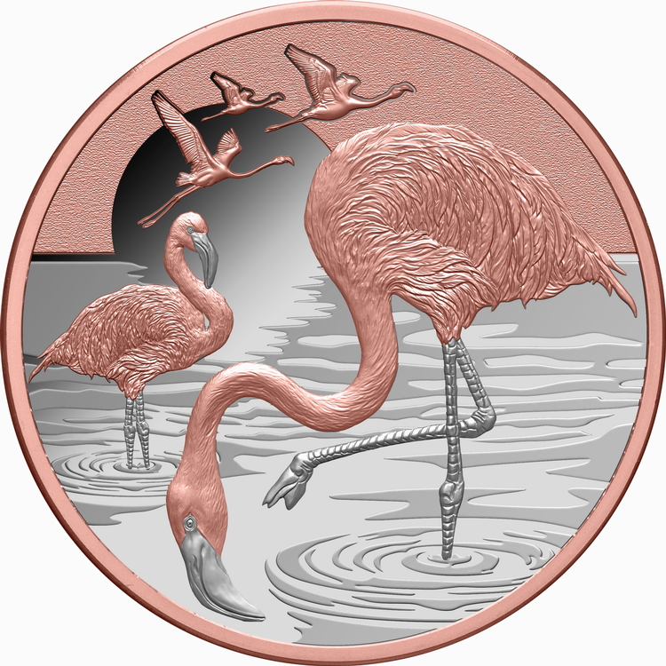 Niue_2025_Flamingos_Beauty_and_Grace_$1_1_Troy_Ounce_Pure_Silver_Gilded_Proof_with_24-Karat_Rose-Gold_Plating_MINTAGE_600