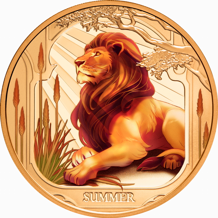 Niue_2025_Four_Seasons_3_Summer_Lion_$100_1_oz_Gold_Proof_with_Color_MINTAGE_99