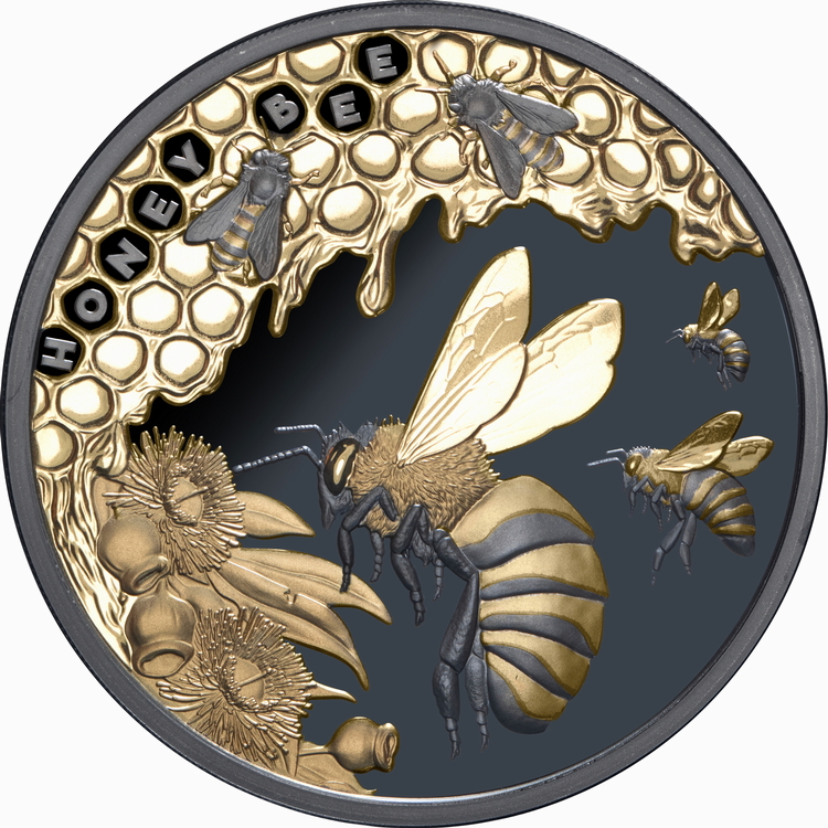 Niue_2025_Honey_Bee_$1_1_Troy_Ounce_Pure_Gilded_Silver_Black_Proof_MINTAGE_750 Niue_2025_Honey_Bee_$1_1_Troy_Ounce_Pure_Gilded_Silver_Black_Proof_MINTAGE_750