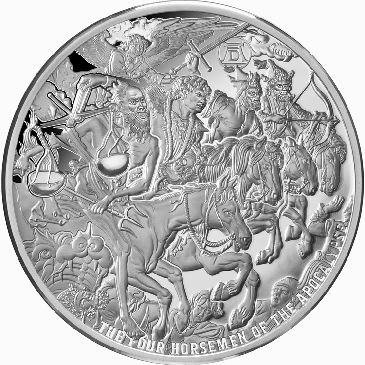Niue_2026_Four_Horsemen_of_the_Apocalypse_Engraved_Woodcut_by_Albrecht_Durer_German_Northern_Renaissance_Artist_$10_5_Troy_Ounce_Pure_Silver_Proof_Mintage_250 Niue_2026_Four_Horsemen_of_the_Apocalypse_Engraved_Woodcut_by_Albrecht_Durer_German_Northern_Renaissance_Artist_$10_5_Troy_Ounce_Pure_Silver_Proof_Mintage_250