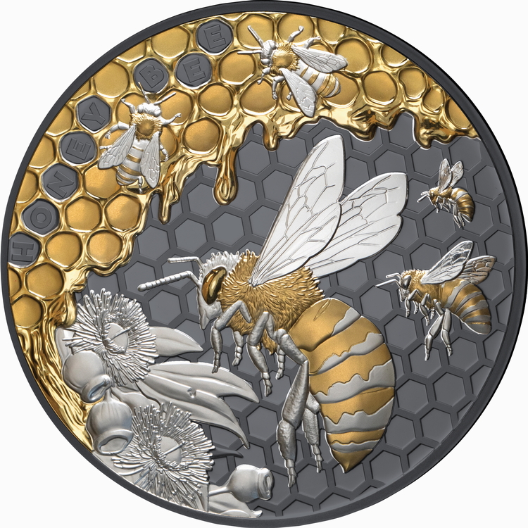 Niue_2026_Honey_Bee_and_Hive_$10_5_Troy_Ounce_Pure_Gilded_Silver_Black_Proof_MINTAGE_350 Niue_2026_Honey_Bee_and_Hive_$10_5_Troy_Ounce_Pure_Gilded_Silver_Black_Proof_MINTAGE_350