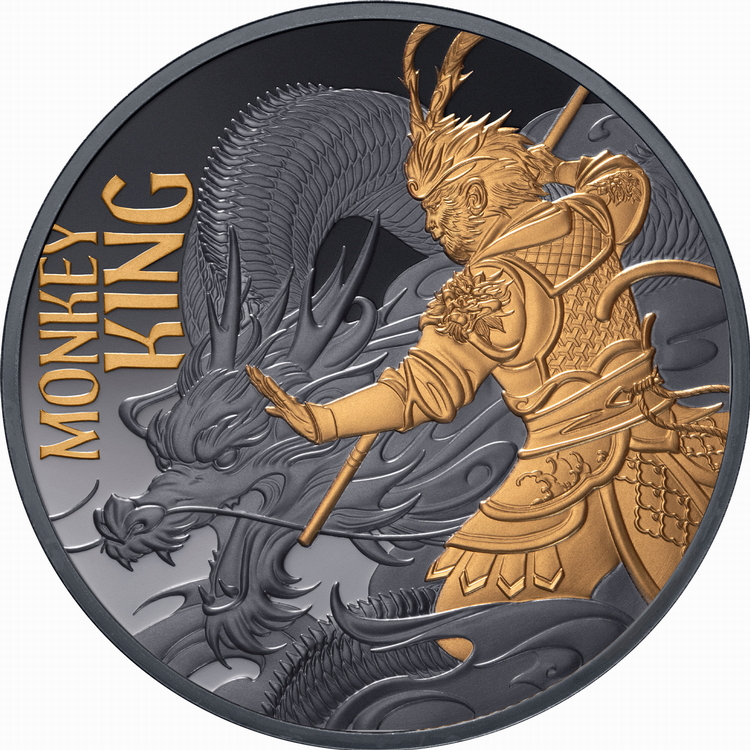 Niue_2026_Monkey_King_Sun_Wukong_and_Dragon_King_of_the_East_Sea_$1_1_Troy_Oz_Gilded_Silver_Black_Proof_MINTAGE_388