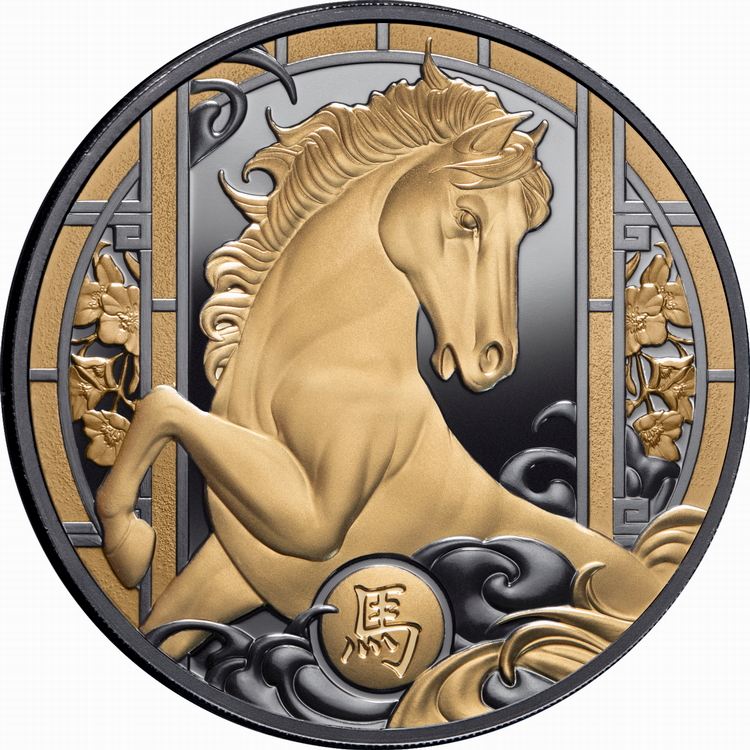 Niue_2026_Year_of_the_Horse_Chinese_Lunar_Zodiac_$1_1_Troy_Oz_Pure_Silver_EMK_GILDED_BLACK_Proof_MINTAGE_888