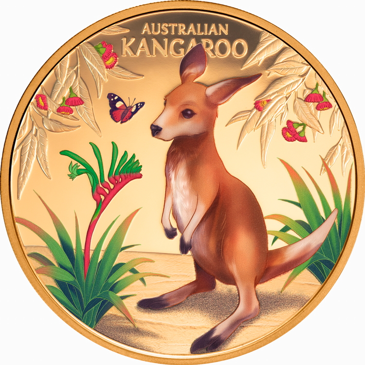 Niue_2027_Cute_and_Cuddly_4_Baby_Kangaroo_Joey_$100_1_Troy_Ounce_Pure_Gold_Proof_with_Color_MINTAGE_99